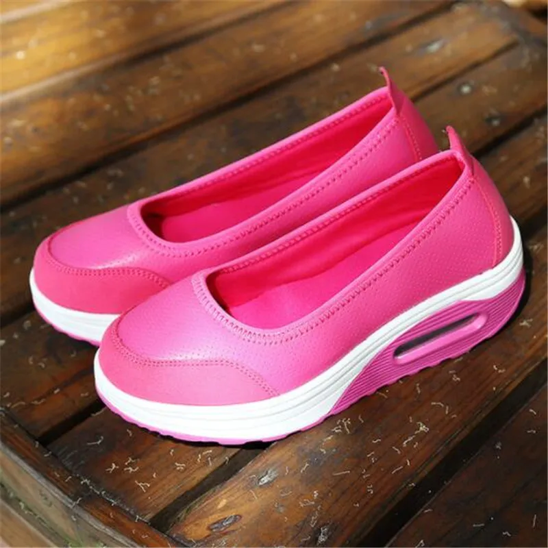 

New shallow mouth leather women's shoes wedges cushion thick bottom increased nurse shoes fashion wild casual shoes