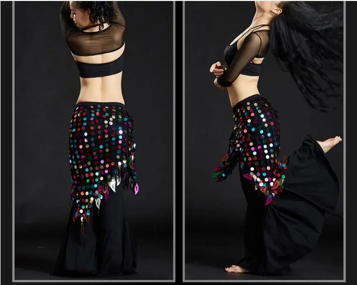 Танец живота Костюм Bling Sequine хип шарф Племенной Бахрома Кисточкой обёрточная бумага пояс сплошной цвет Красный Серебряный Золотой