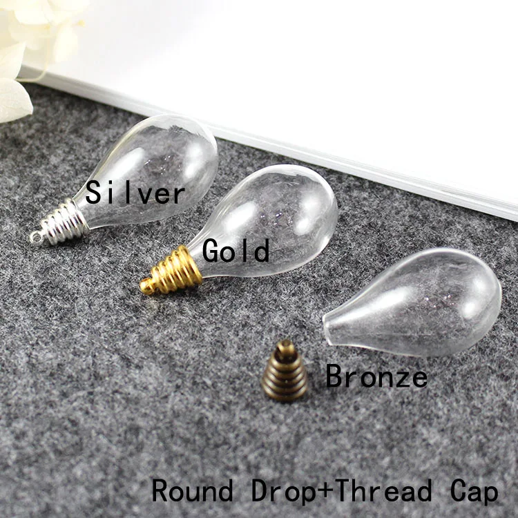 Silver Thread Cap 2 шт 31X18 мм круглая капля Нижняя лампа ваза стекло с витыми металлическими колпачками DIY стеклянные подвески-флаконы ювелирные изделия аксессуары - Окраска металла: Silver Thread Cap