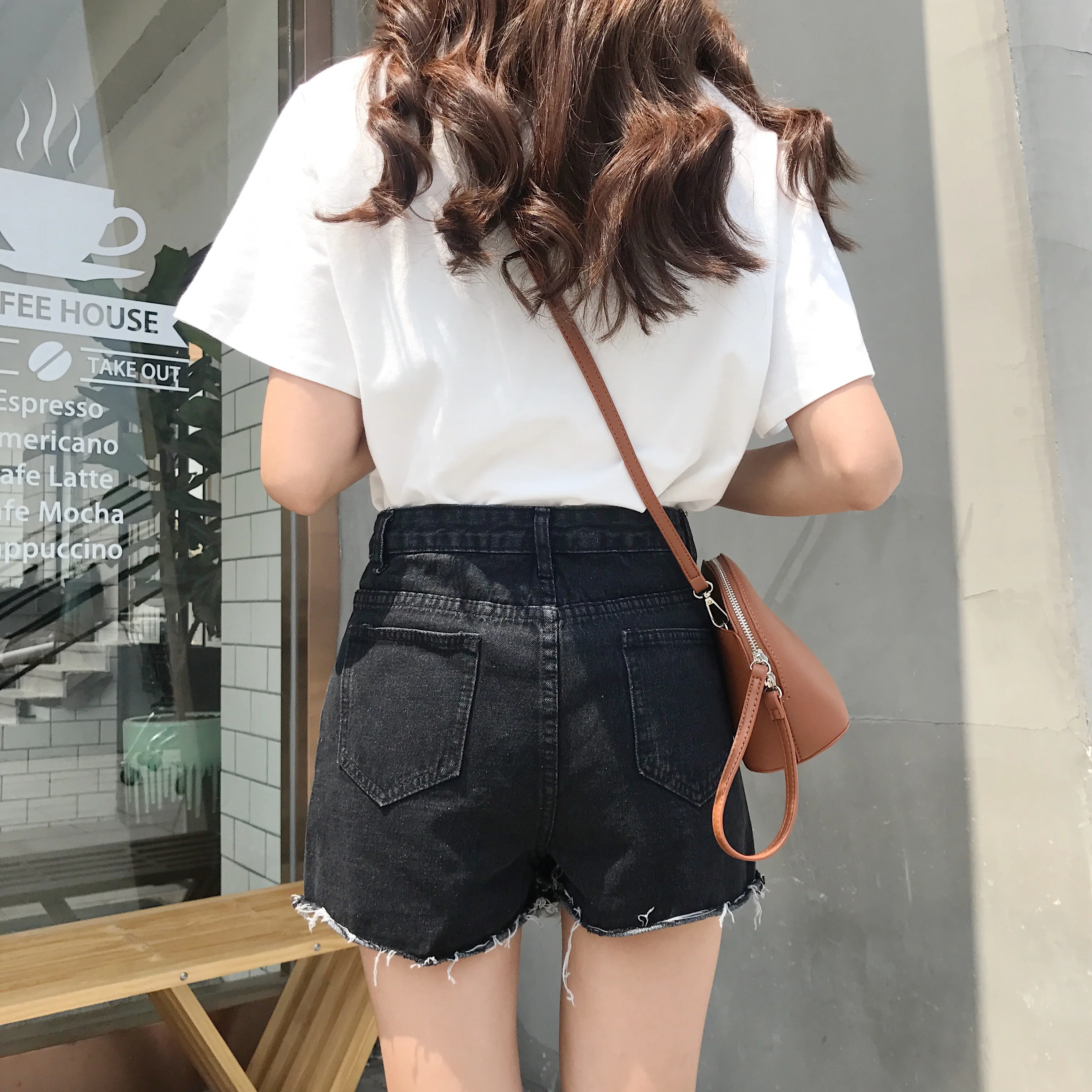 Черные короткие узкие джинсовые хлопковые однотонные шорты юбки уличная одежда