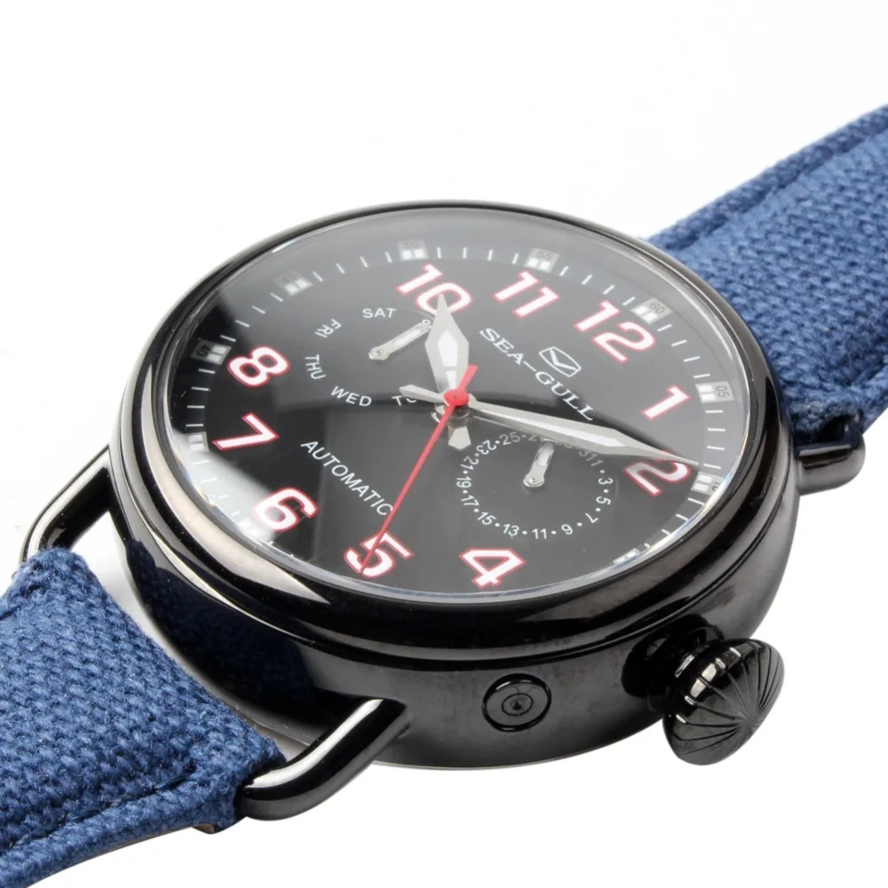 Автоматические китайские военные часы Seagull PVD с чёрным корпусом и датой