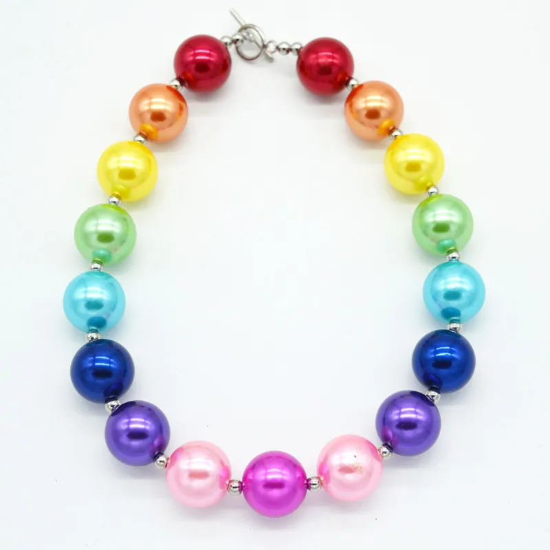 

5PCS Chunky Pearl Necklace Girls Summer Trendy Rainbow Collares Kids Bubblegum Beads Jewelry New Hot Chunky Pearl Necklace