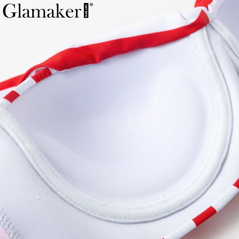 Glamaker, полосатый купальник с открытыми плечами, женский, на шнуровке, купальный костюм, купальник, летний, из двух частей, костюм, сексуальный, высокая талия, пуш-ап, бикини