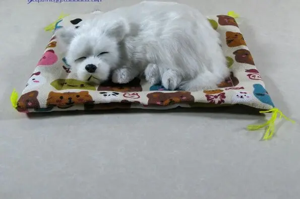 

sleeping samoyed dog 17x10x6cm model sounds bark ,polyethylene&furs handicraft prop,car ornament home decoration gift a2051