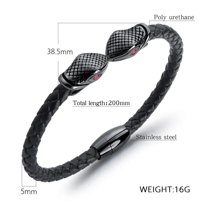 Stainless Steel Snake Leather Bracelet Men Jewelry Pulseras Hombre Punk Rock Handmade Mens Bracelets 2018 Fashion Jewellery Gift | Украшения