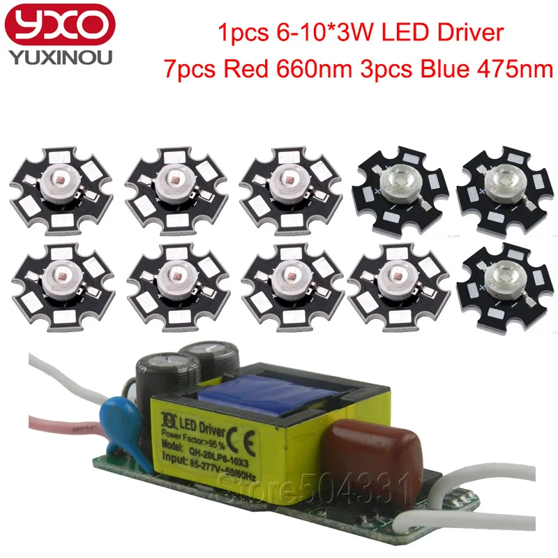 7 шт. 3 Вт темно-красный светодиод 660нм синий 475нм + 1 6-10x3 600 мА Светодиодный драйвер