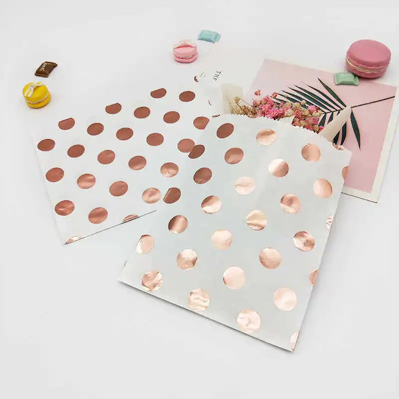 Dot Bag 100 шт, бумажные пакеты розового золота, 5x7,5 дюймов, воздушные шары для салфеток, полосатые шары, звездные точки, Подарочный пакет для конфет, Свадебные товары для детской вечеринки - Цвет: Dot Bag