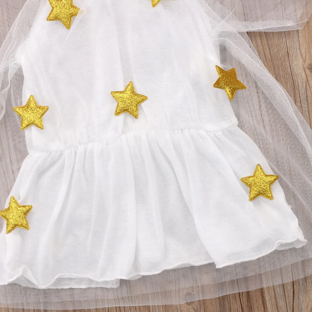 Toddler Kids Baby Girls Regular Short Sleeve Princess Sequined Stars Print Party Tulle Dress Clothes Birthday Dresses 2019 | Детская