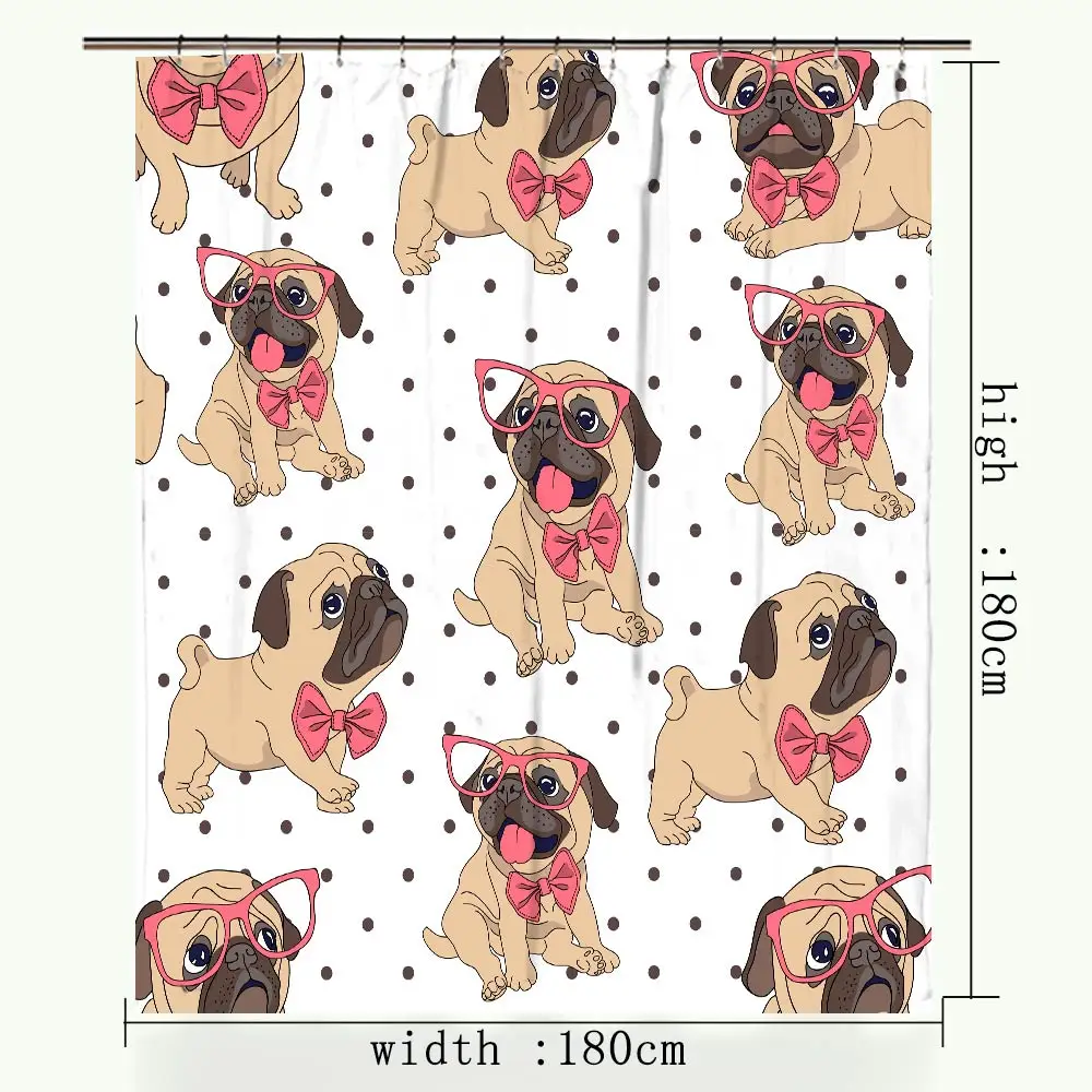 Shower Curtain Miracille Французские бульдоги занавески для душа 180x180 см 3 шт туалет коврик наборы Водонепроницаемая занавеска для ванной из полиэфира с 12 крючками - Цвет: Shower Curtain