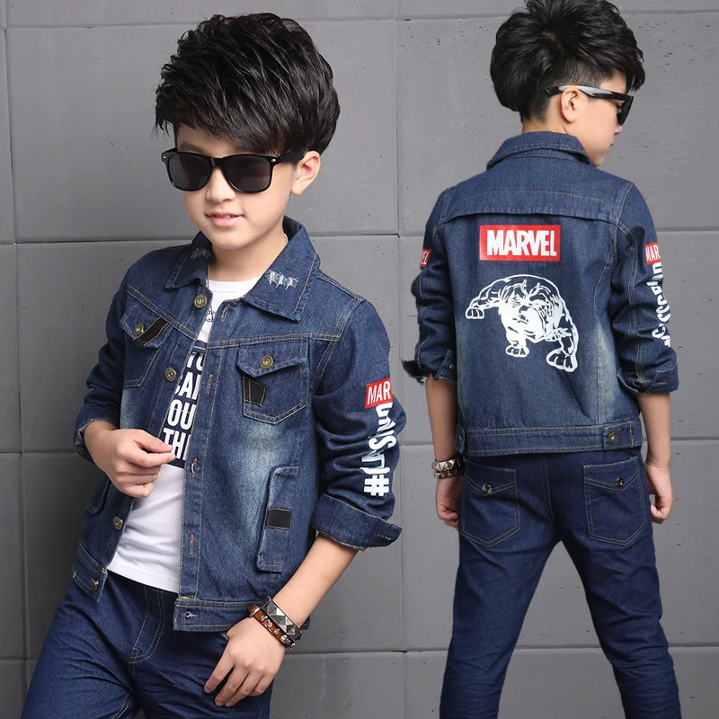 

Children Outwear 4-13T kids jacket Spring Autumn Children Jeans Coat Boys Denim Outerwear Kids Clothing Boy Clothes Bear Printed
