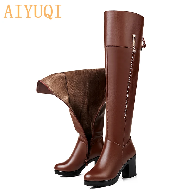 

AIYUQI Female over the knee boots 2021 new genuine leather female motorcycle boots high-heeled fashion winter boots shoes women