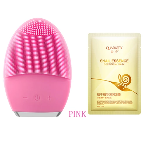 pink Ультразвуковая электрическая щетка для очищения лица Вибрация кожи удалить угри моющее средство для пор Водонепроницаемый силиконовый Массаж для лица спа - Цвет: pink