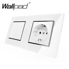 Wallpad белого цвета с украшением в виде кристаллов Стекло Schuko EU стены Мощность розетка с когтями и 2 Gang 2 Way светильник двойное место Управление настенный выключатель