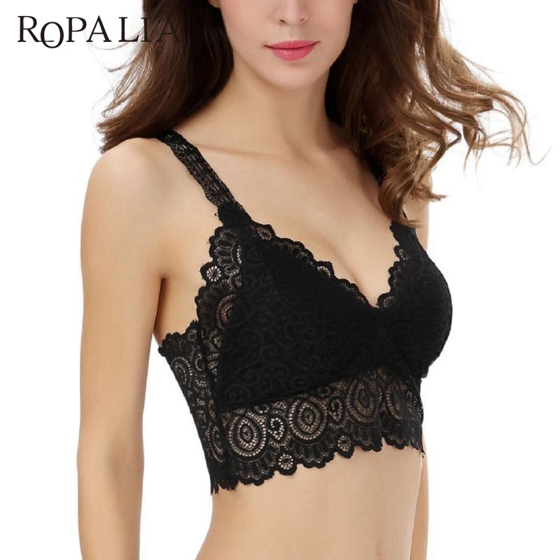 

ROPALIA New Sexy Women Lace Crochet Bralette Bralet Bra Bustier Crop Top Floral Cami Padded Tank Tops