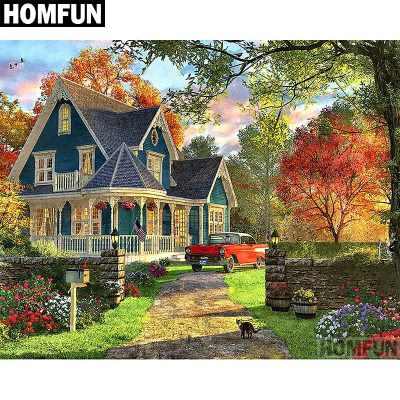 Алмазная 5D Вышивка сделай сам HOMFUN картина с квадратными/круглыми стразами Лесная