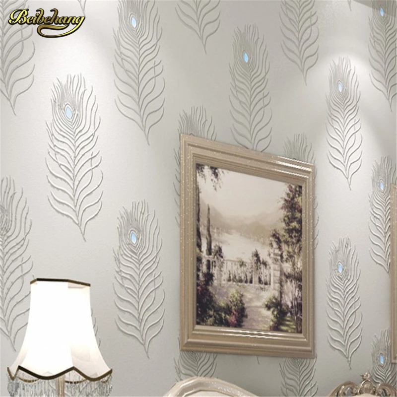 Обои для спальни с 3D бриллиантами обои стен высокое качество Павлин синие перья