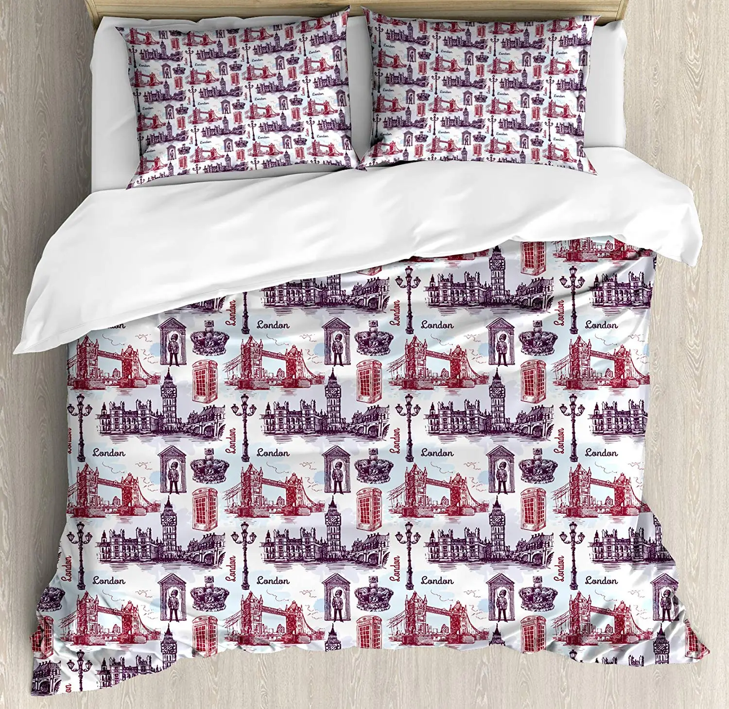 Набор пододеяльников Лондон размер Королева рисунок H стиль наброски город с