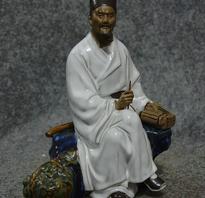 8&quot Chinese Porcelain Old Man writing Brush Li Shizhen Book Statue Art Sculpture | Дом и сад