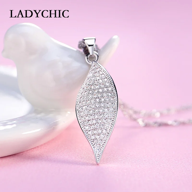 LADYCHIC милый серебряный цвет лист хрустальный кулон для женщин вечерние подарок
