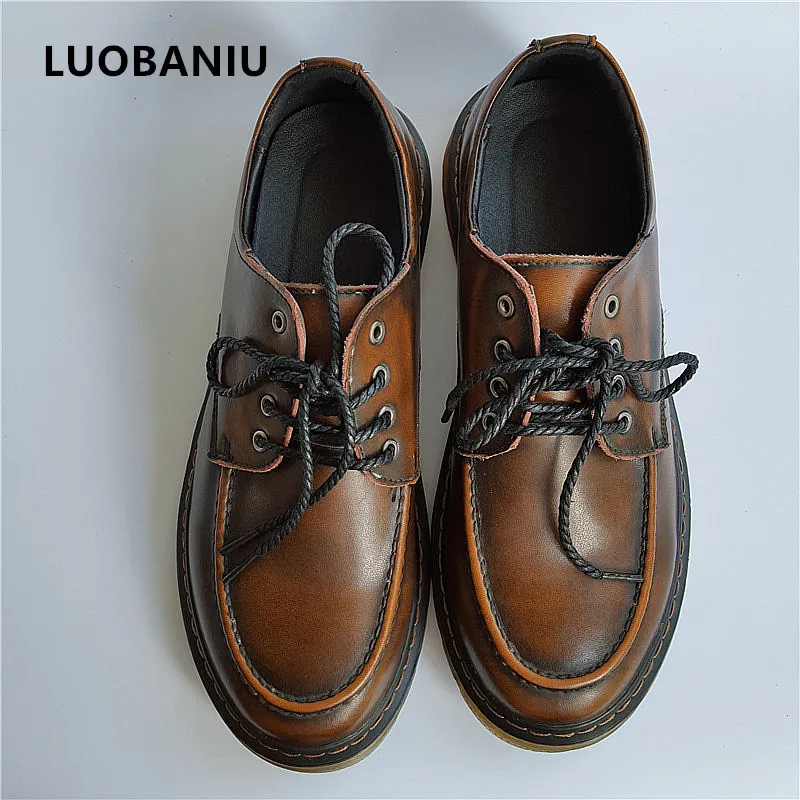 

New Fashion Men Shoes Oxford Comfortable Black Shoes Man Genuine leather Flat Business British Retro Lace-up Men's shoes