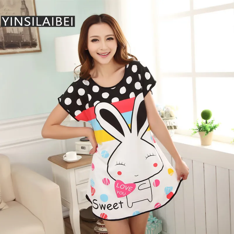 Женская летняя одежда для сна милые Мультяшные атласные ночные рубашки из