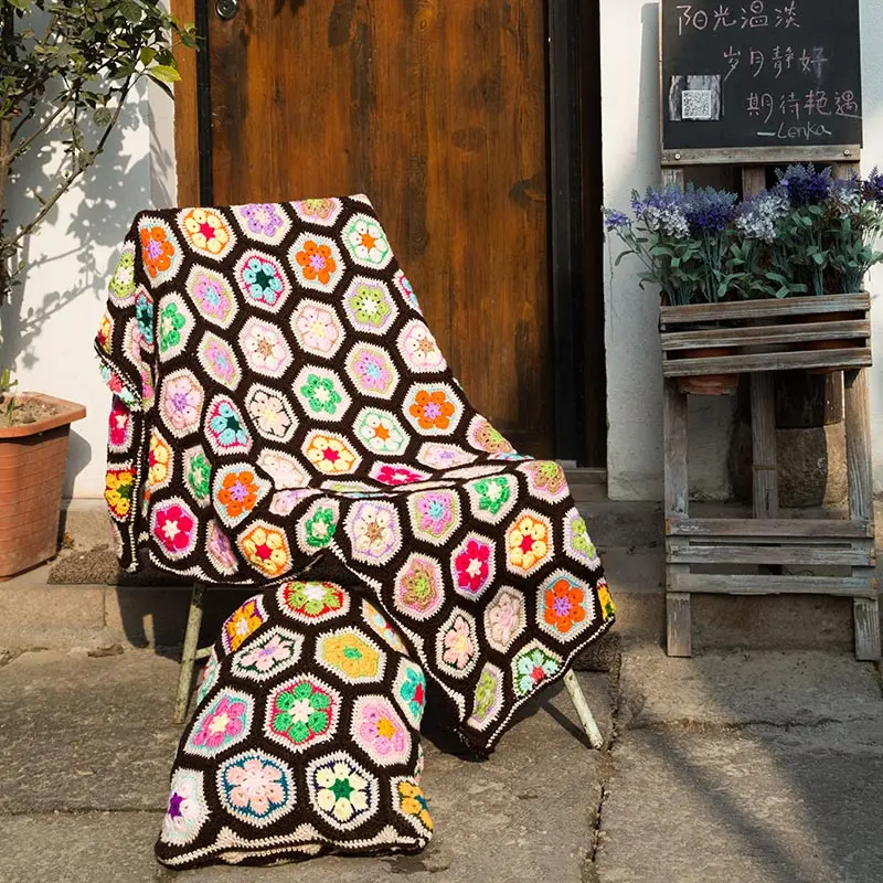 DIY Красочные ручной работы связанные крючком Цветочные скатерти коврики модный