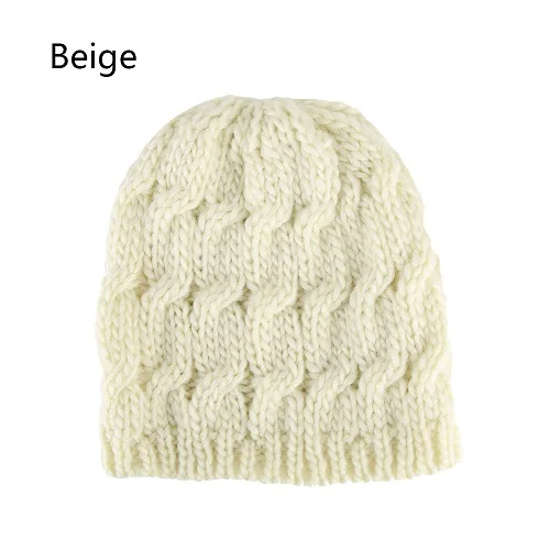 beige hat Повседневная Толстая теплая зимняя вязаная шапка для женщин, меховая шапка с помпоном, вязаная крючком, лыжная шапка, повседневная, для путешествий, для улицы - Цвет: beige hat