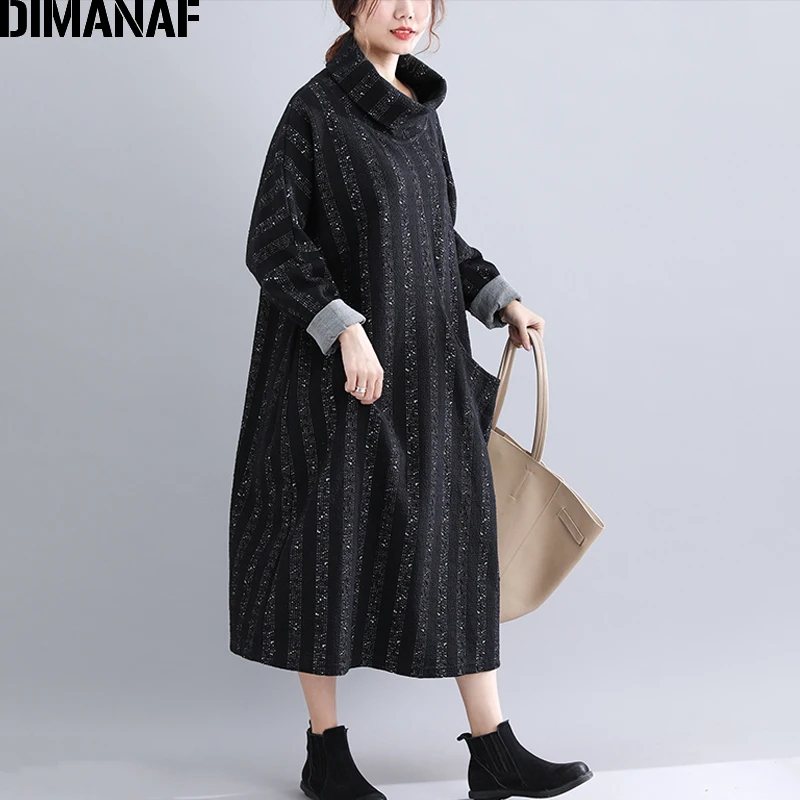 Dimanaf женский зимний элегантный длинный рукав платья плюс размер Леди Vestido женское