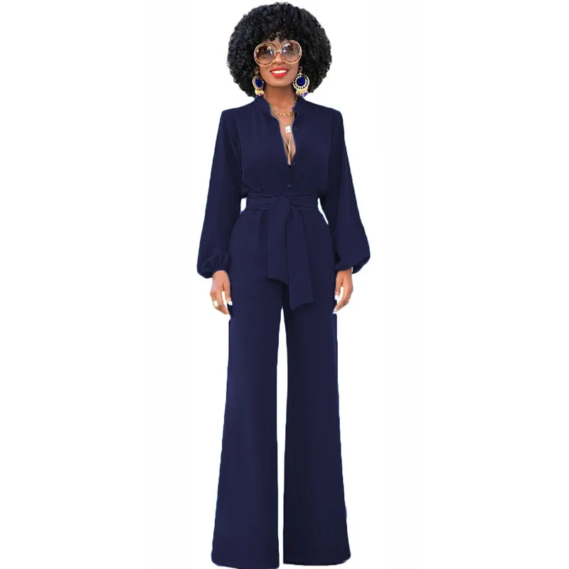 Женский Длинный комбинезон с широкими штанинами длинным рукавом и v образным