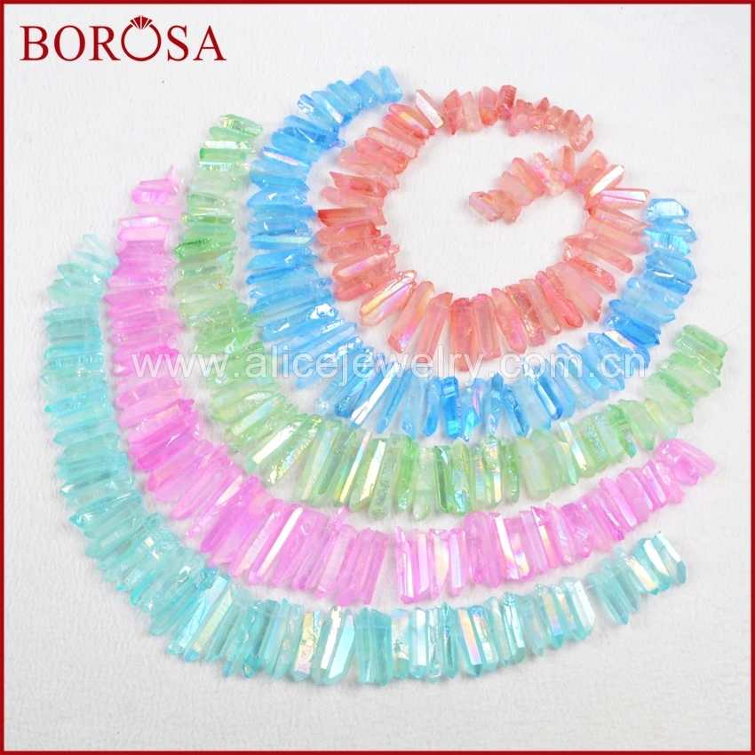 

BOROSA Design Free Shipping 3 strands 16" Strand Of Rainbow Aura Quartz Titanium Druzy Quartz Crystal Point Loose Beads G0832