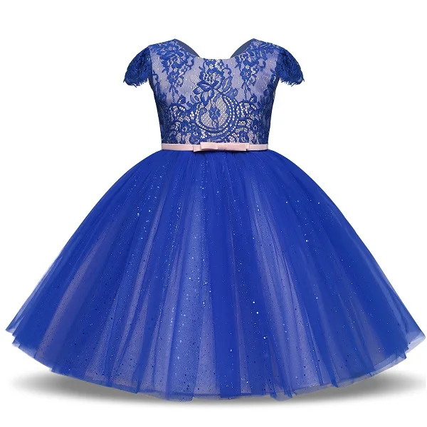 Summer Christmas Girl Dress Upscale 2-7 yrs princess Dresses girls Wedding Sequins Embroidered Formal Girl Birthday Party Dress - Color: Blue