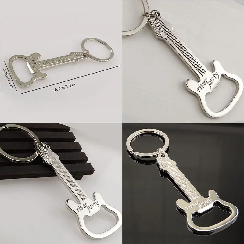 New Guitar Shape Wine Bottle Opener Key Chain Keyring Unique Design Beer Silver Color Metal Palm | Дом и сад