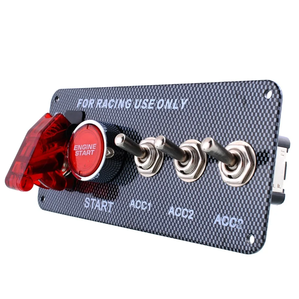 

12V 30A Auto Engine Start Push Button Racing Car Ignition Switch Toggle Carbon Fiber Panel