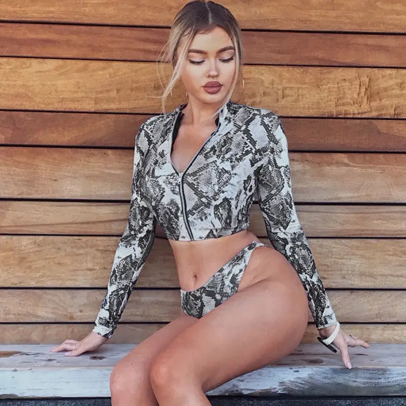 2019 лето новый сексуальный женский Принт змеиной кожи футболка с длинным рукавом