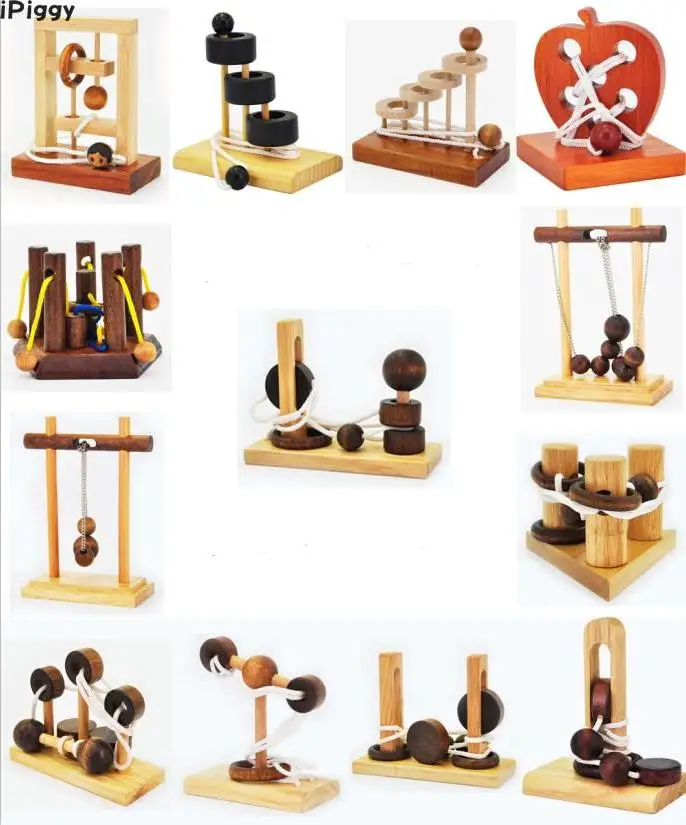 

Настольная головоломка iPiggy, новинка, 3D деревянная веревочная петля, головоломка для развития интеллекта, для взрослых и детей