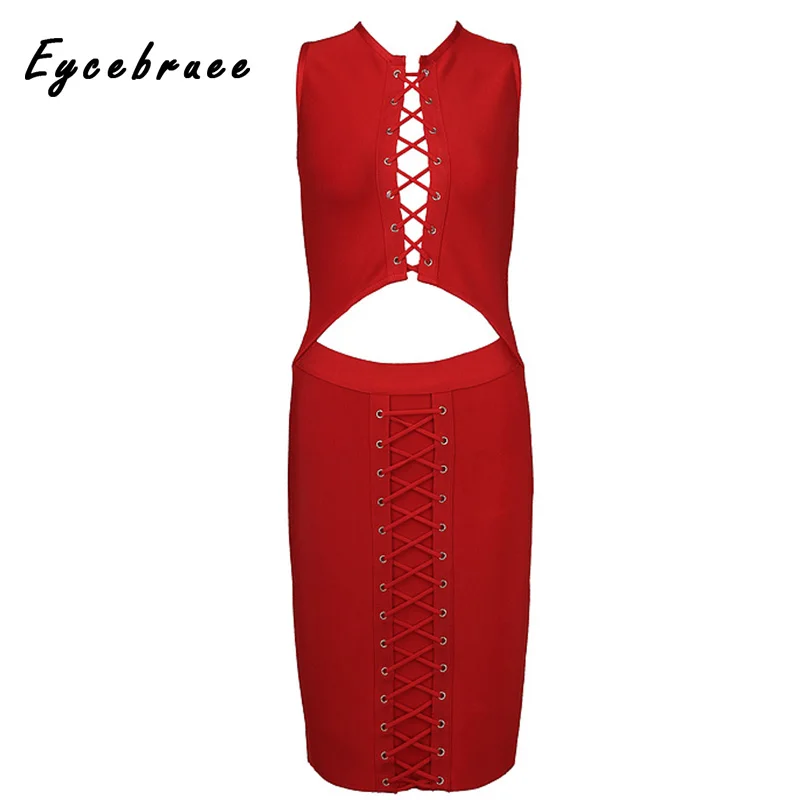 Eycebruee 2017 шикарный летний Для женщин выдалбливают Платье повязки знаменитости