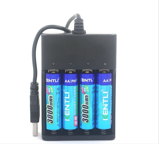 

4pcs 1.5V 14500 lifepo4 batteries KENTLI AA li-po PH5 3000mWh li-ion Rechargeable Lithium batteries + 4 ports AA Battery Charger