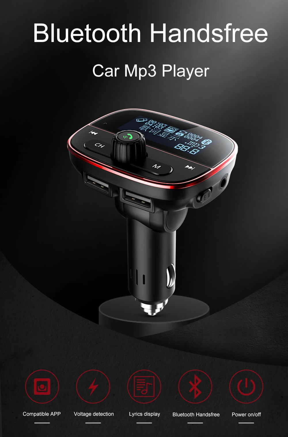 JINSERTA power ON OFF Bluetooth 5,0 fm-передатчик модулятор Handsfree автомобильный комплект AUX U диск TF карта MP3 музыкальный плеер