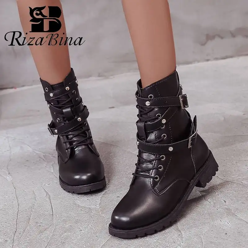 RIZABINA/2020 г. женские модные пикантные мотоциклетные ботинки черного цвета