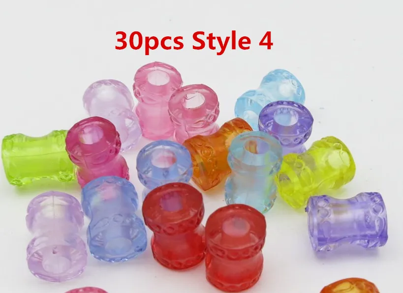 30pcs Style 4 30 шт-100 шт пластиковые цветные прозрачные вязанные крючком Детские косички для волос dread дредлок бусины кольца трубки аксессуары для волос - Цвет: 30pcs Style 4