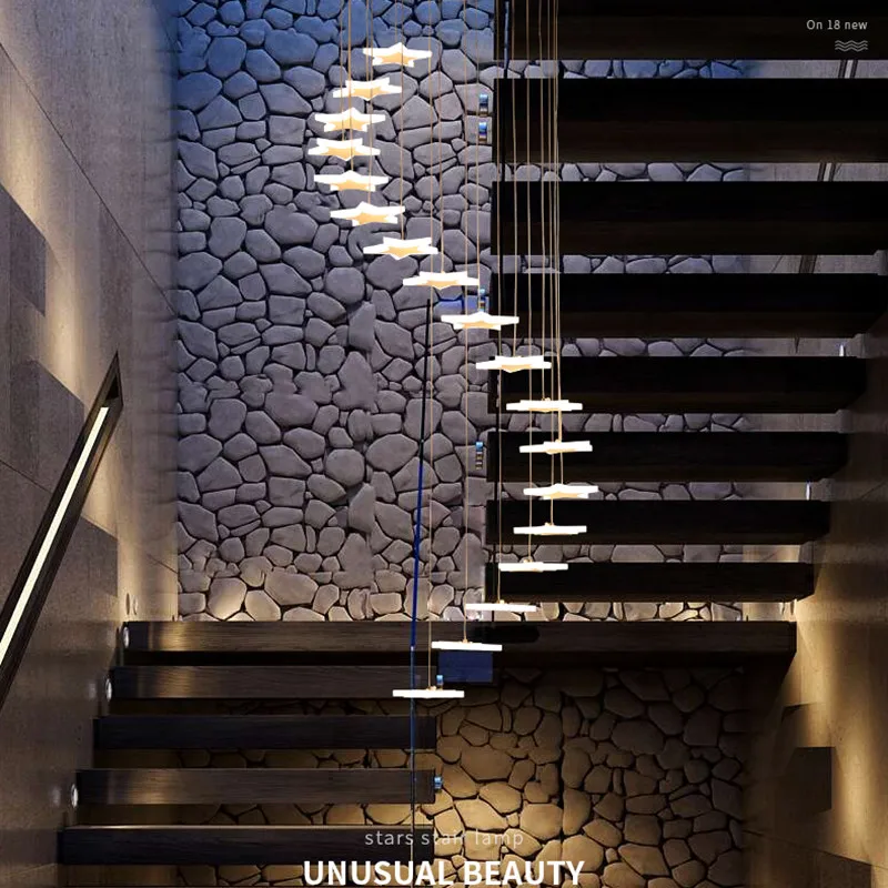 

Modern Fashion Acrylic Stars Led Pendant Light for Stair Foyer Dining Room Bar Loft Suspension Lamp 8/12/18 Heads 1775