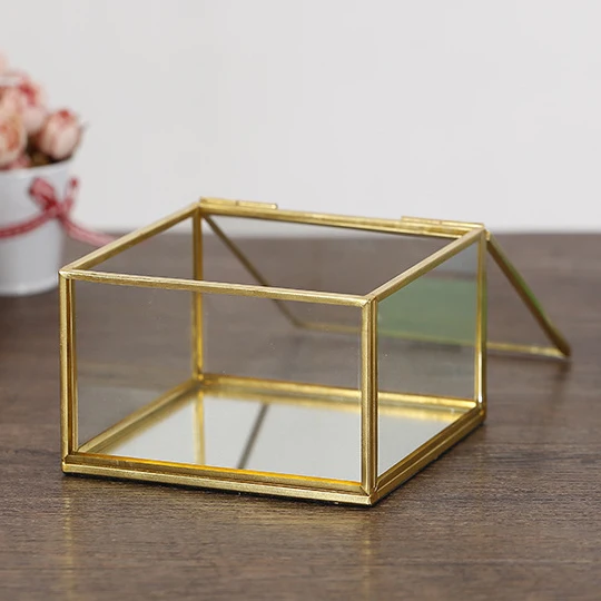 Шкатулка для ювелирных изделий из стекла в ретро-стиле квадратная открывающаяся