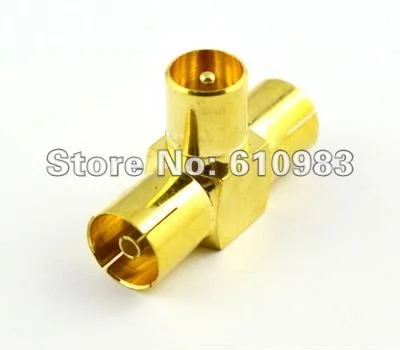 (5 шт./лот) IEC PAL DVB-T TV штекер на 2 гнездовых разъема сплиттер 3-ходовой позолоченный