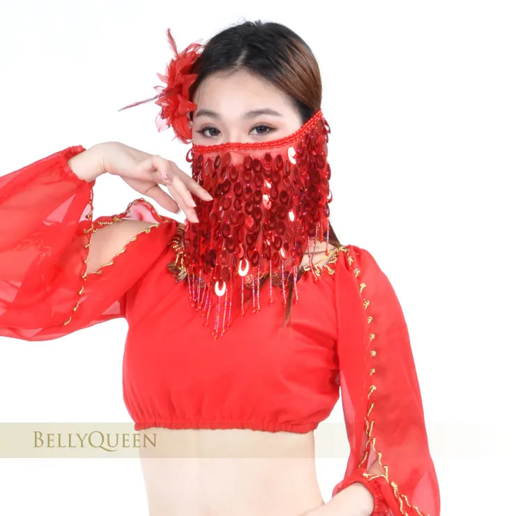 Оптовая Продажа Одежда для танца живота Женская сетка Павлин пайетки вуаль