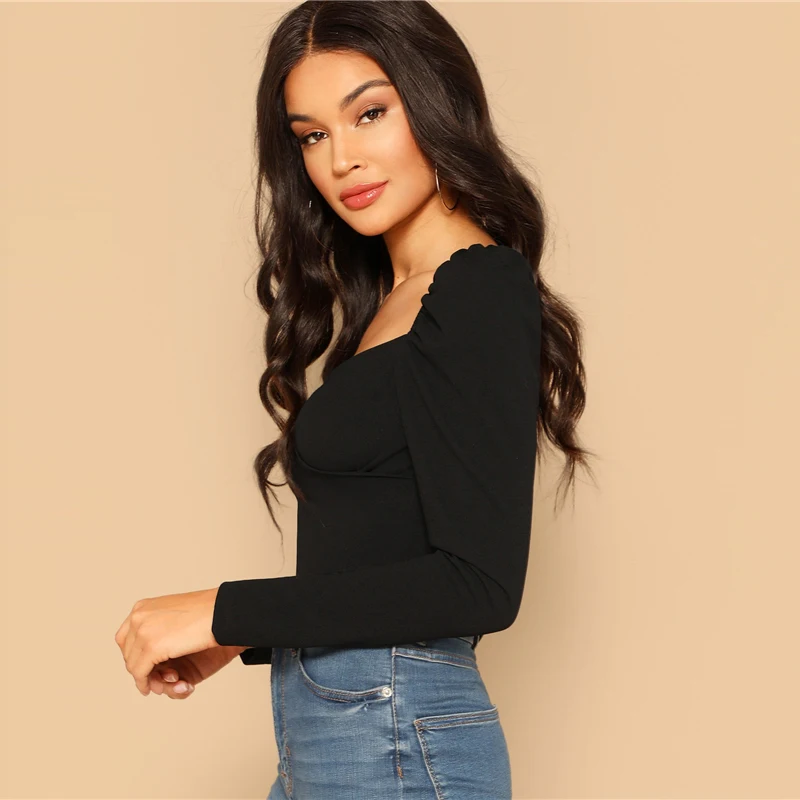 SHEIN Приталенный Топ На Молнии С Оригинальным Рукавом Сексуальные Женские Осенние Блузки