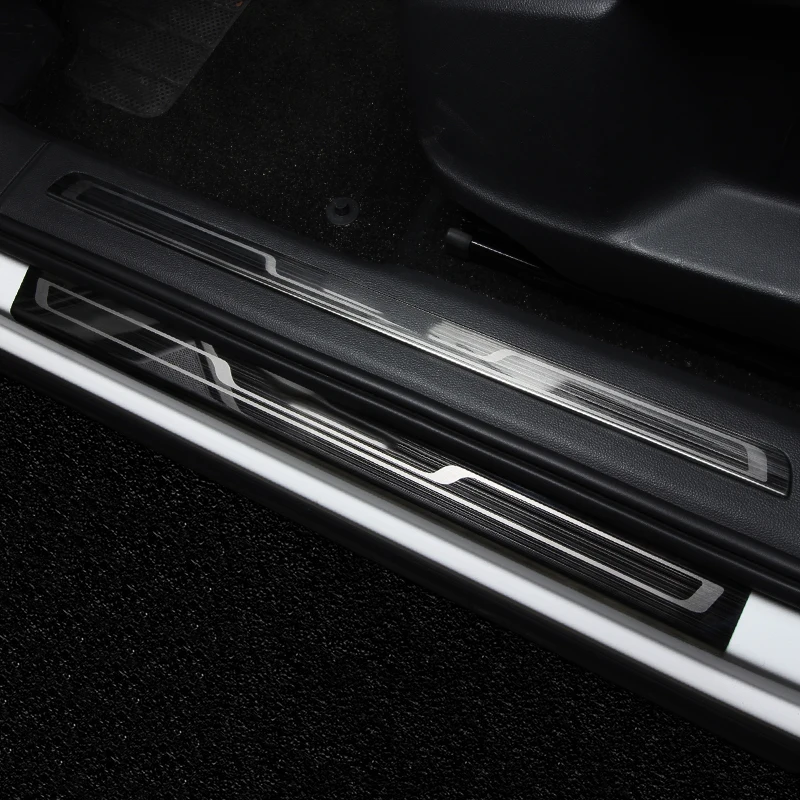 black and logo 8pcs Для Tiguan второго поколения дверной порог из нержавеющей стали приветственный стикер для педали автомобиля декоративные аксессуары для стайлинга автомобиля - Цвет: black and logo 8pcs