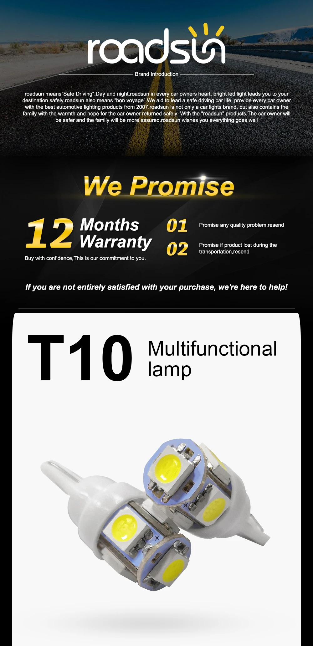 Roadsun 10 шт. T10 Led W5W 194 SMD5 5050 двери автомобиля сигнальная Лампа Купол Чтение номерного знака светильник парковочная лампа авто Клин просвет