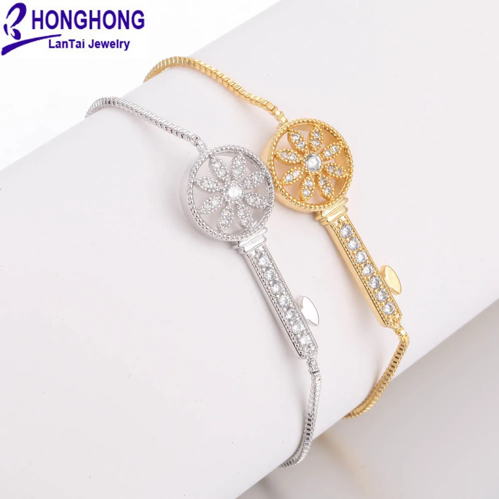 

HONGHONG High Quality Romantic Vintage Bracelets Key Charm Bracelets Bangles For Women Crystal Chain Fashion Jewelry