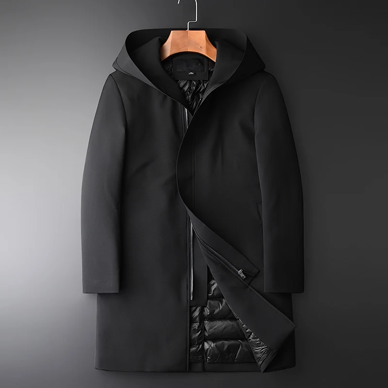 

Minglu Mid Long Hooded Down Coat Male Hight Quality Slim Fit Casual Thick Duck Down Jacket Men Luxury Down Jacket Mens Winter