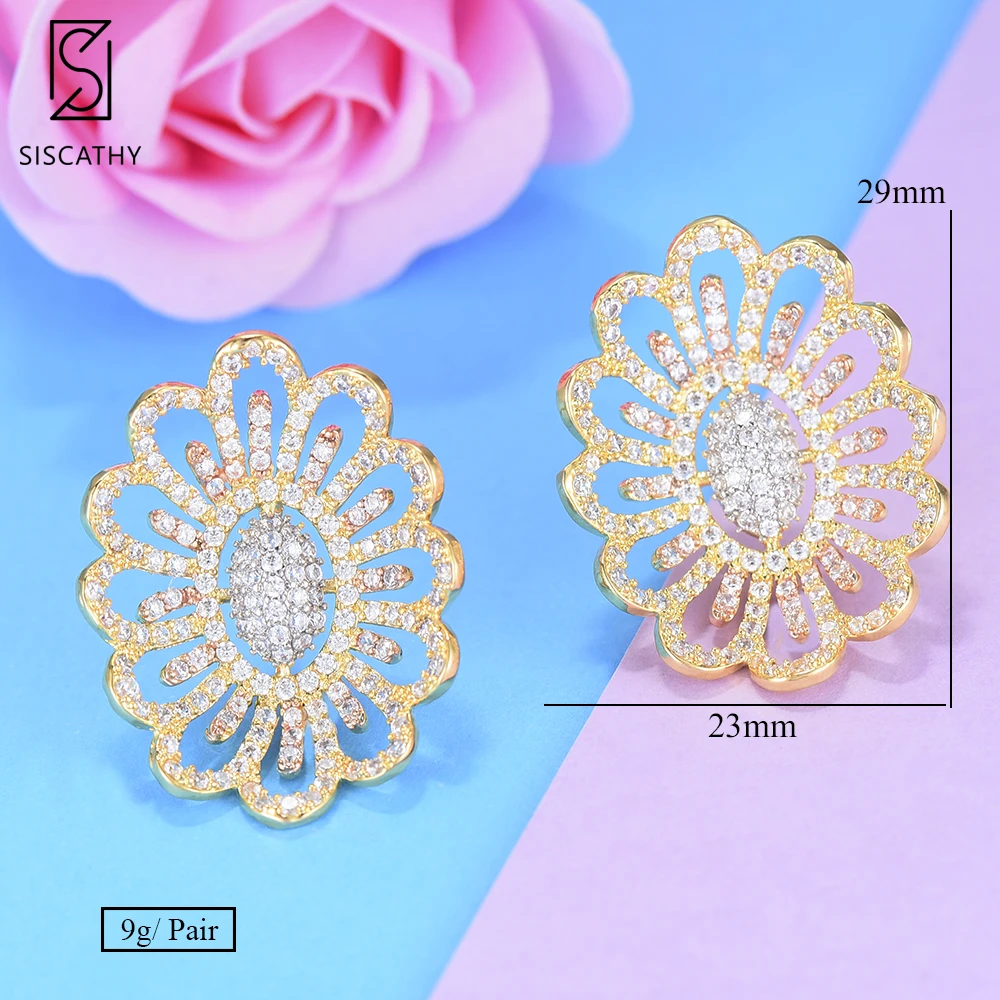 Siscathy AAA Cubic Zirconia Earrings New Fashion Women Statement Stud Hollow CZ Dubai Party Jewelry Accessories | Украшения и